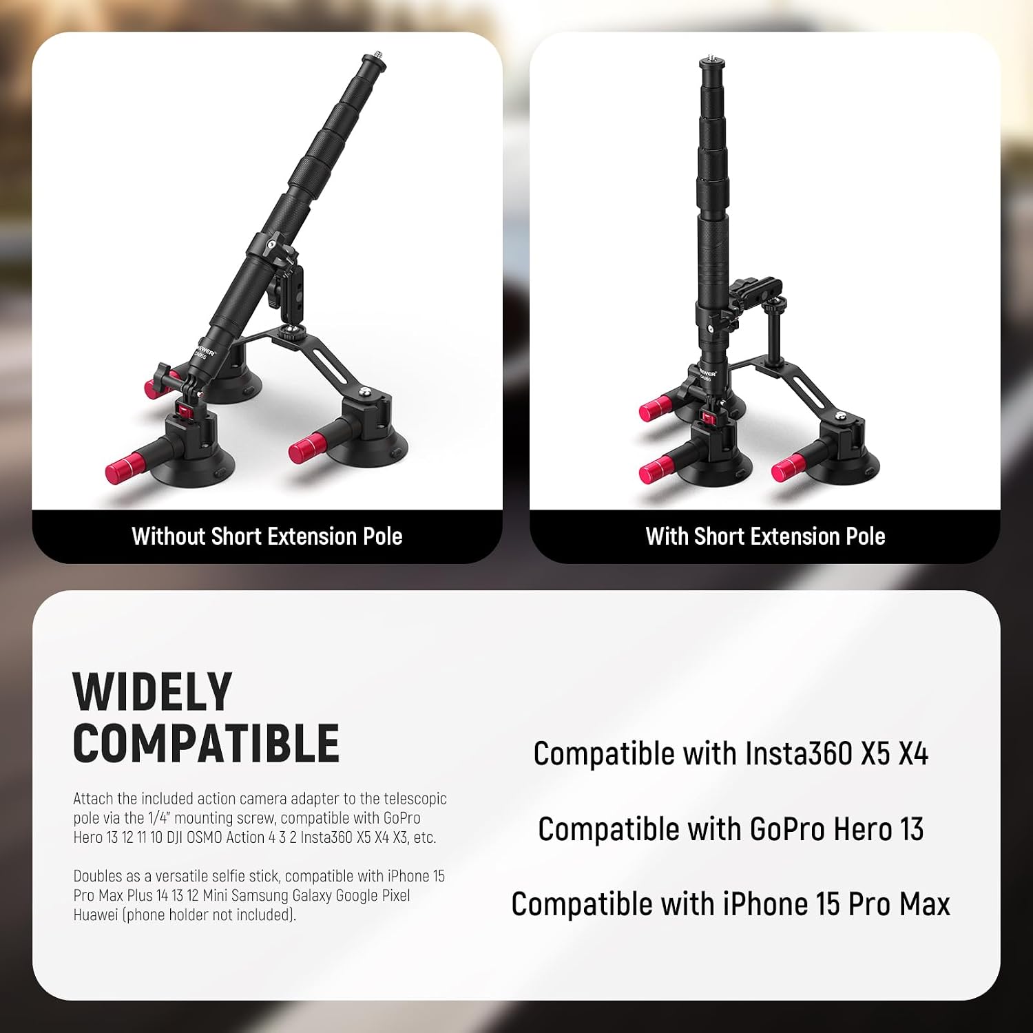 NEEWER Triple Suction Cup Car  - đánh giá và giá Insta360 Camera X4