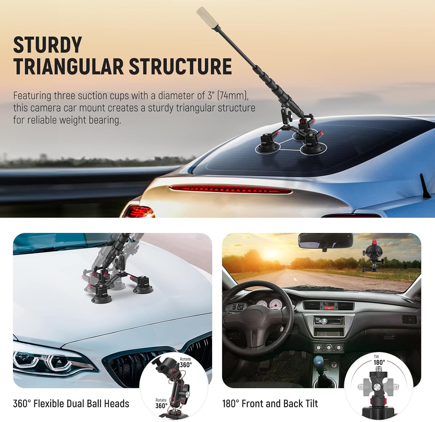 NEEWER Triple Suction Cup Car  - đánh giá và giá Insta360 Camera X4